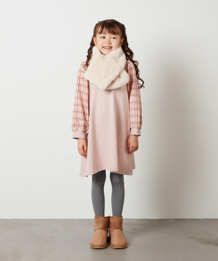 DABUWAWA 上品 長袖 フェイクラムウールコート もこもこ リボン セール 70%OFF】[KIDS]【2WAY】リバーシブルリボンマフラー