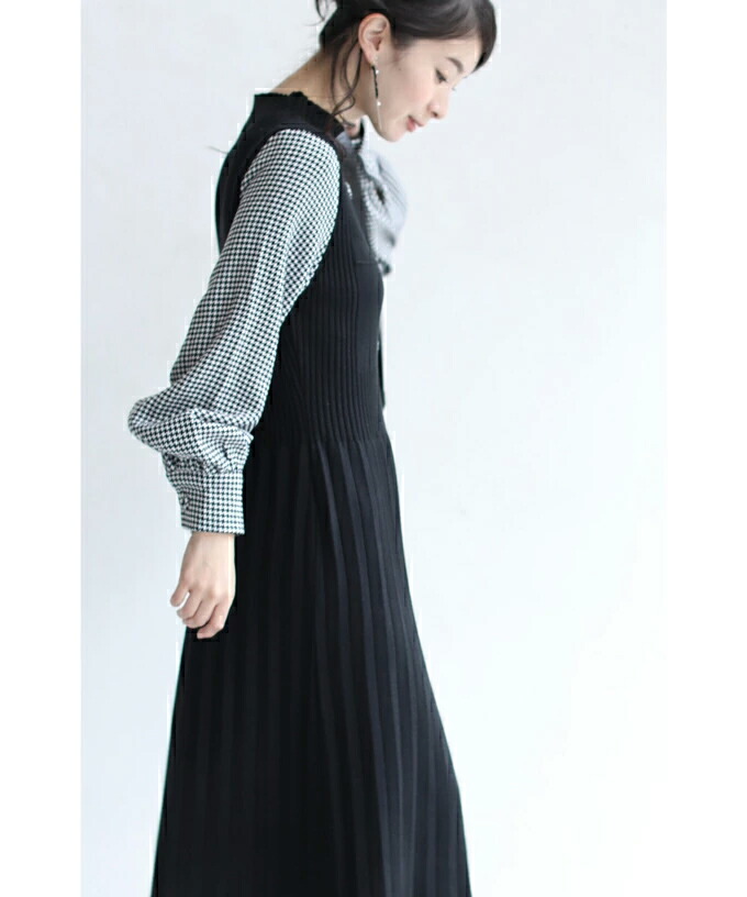 FUMIKA UCHIDA： TIE COLLAR JERSEY DRESS - DARKGREEN