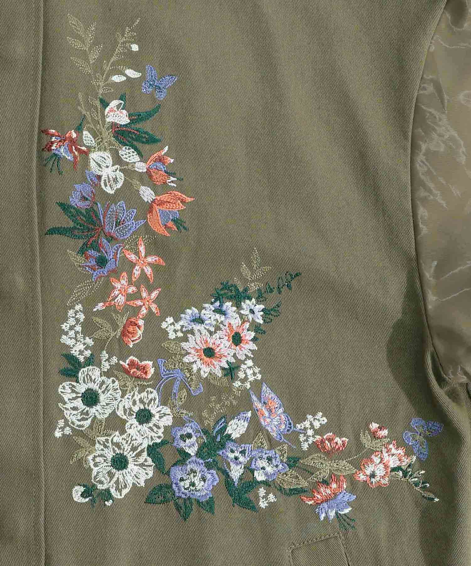セール】小花柄刺繍 オーガンジー袖切替ブルゾン(505709880