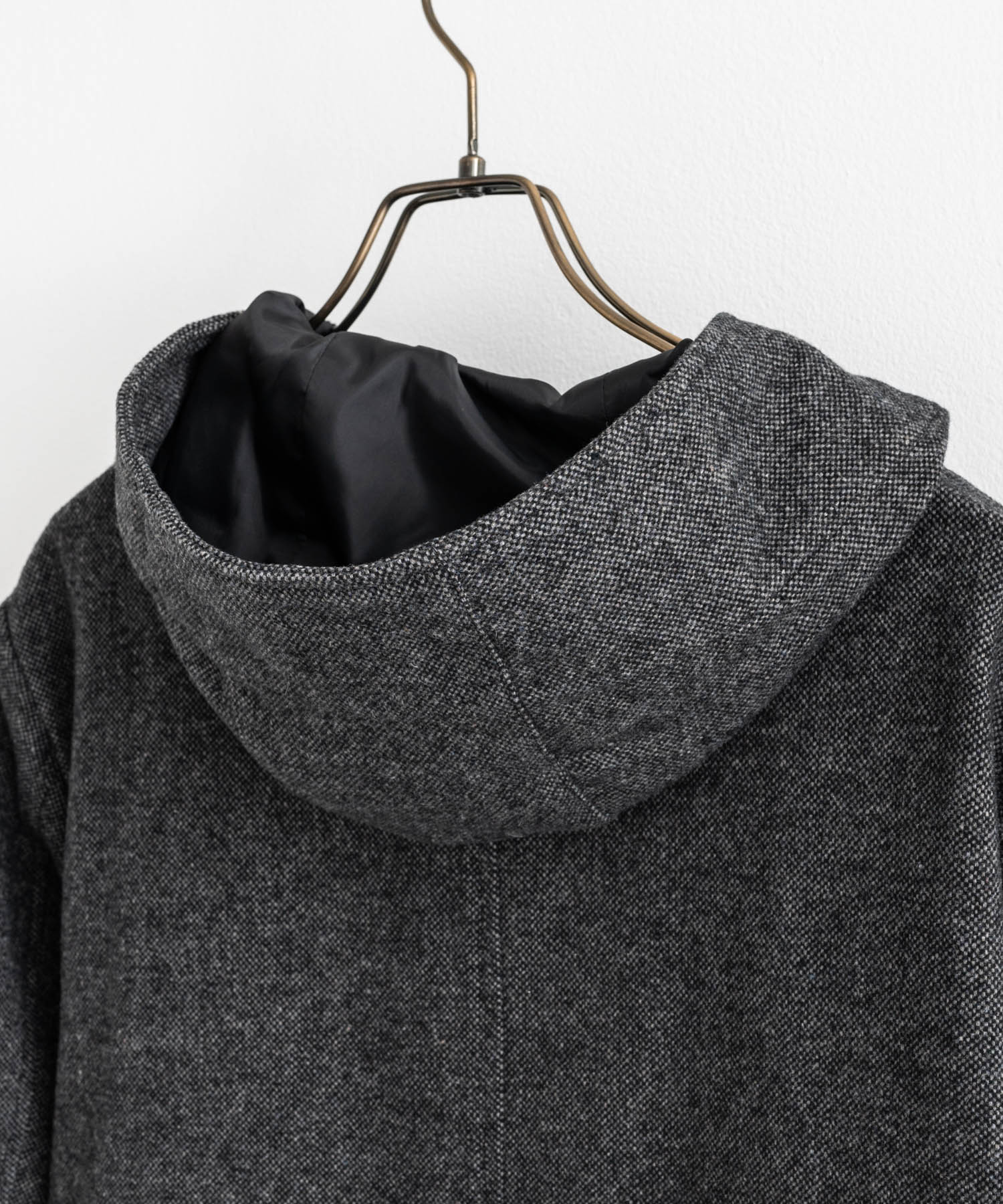 オーシバルウールロングコートジップ刺繍ロゴフーディブラック4 L