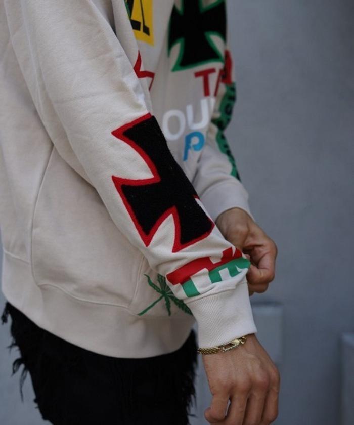 TAIN DOUBLE PUSH/T CROSS EMBROIDERY P/O HOODIE(505490514