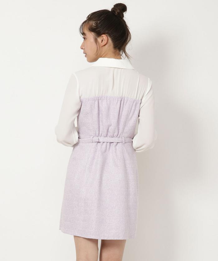 セール 50%OFF】ツイードシャツドッキングミニワンピース