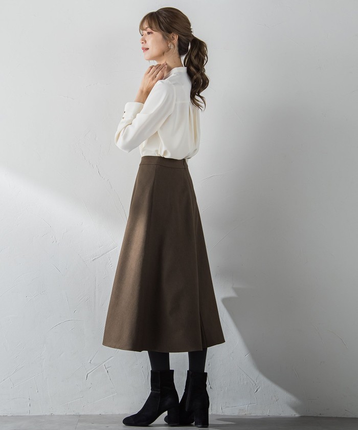 S/M/L展開】冬仕様 美シルエットロングフレアスカート ≪洗濯機で