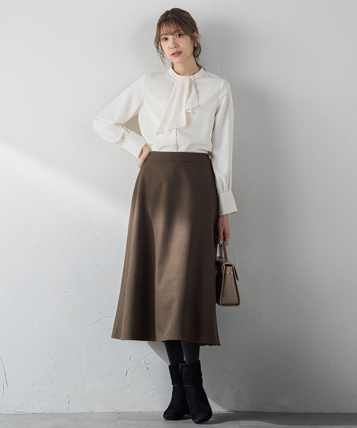 S/M/L展開】冬仕様 美シルエットロングフレアスカート ≪洗濯機で