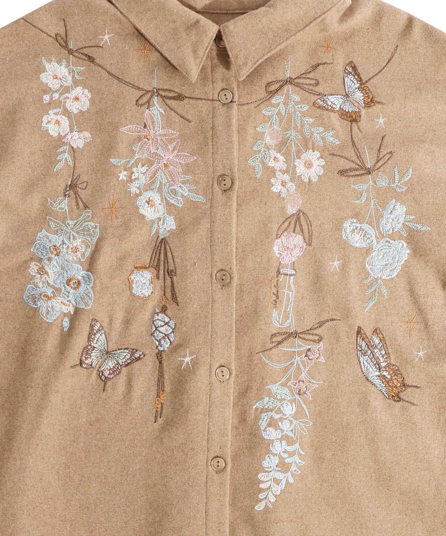 JUN様　　美品　iS ScoLar イズスカラー 蝶刺繍 ウールコート M セール】スカラー ScoLar 花蝶刺繍 フェイクウールシャツ