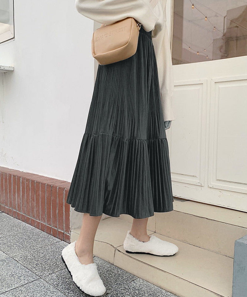 ショッピングゴー shoppinggo プリーツスカートロング黒 無地
