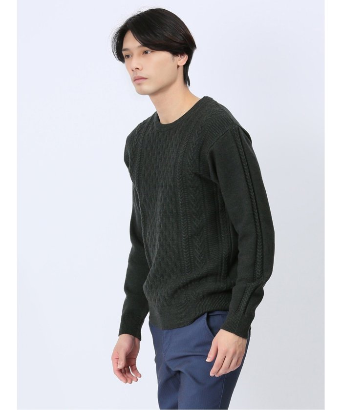 セール】ストレッチウォッシャブル ふわもちケーブル編 クルー