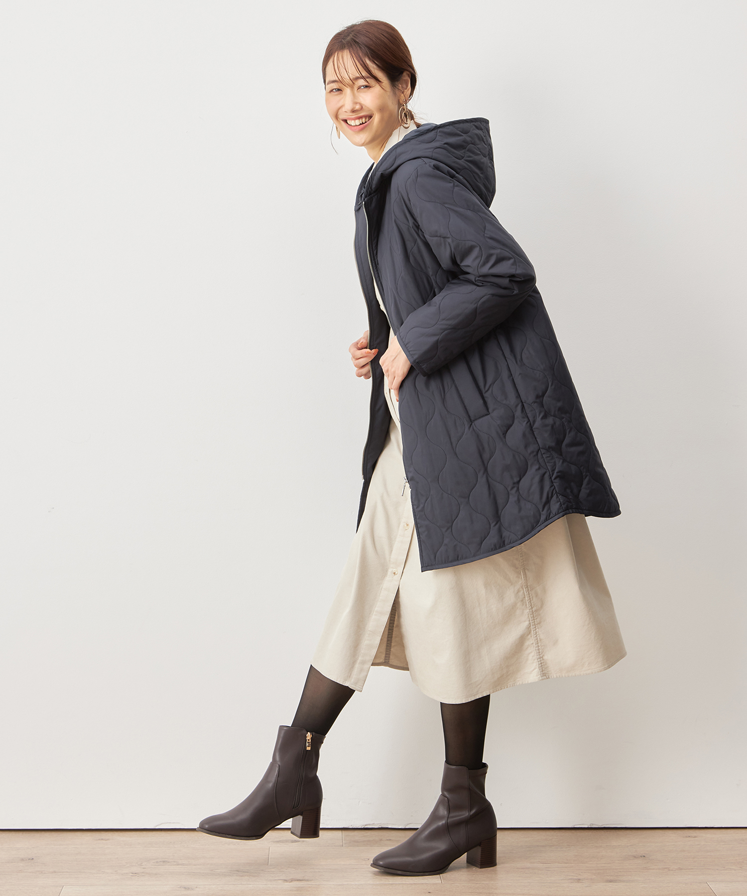 Petit Honfleur 黒ロングコート サイズ13