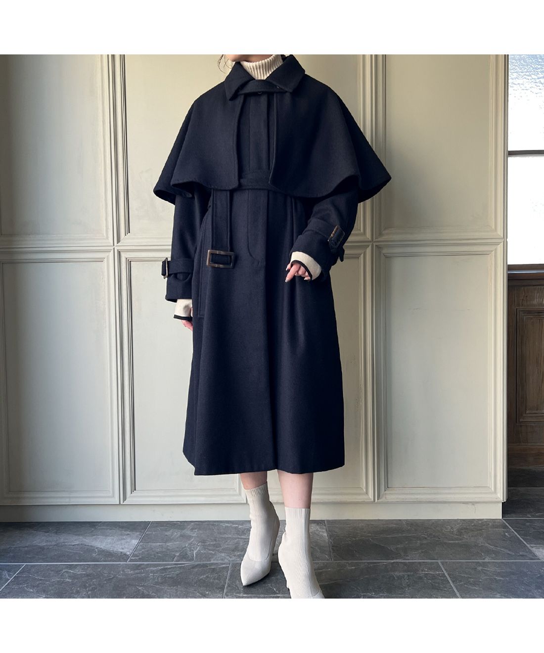 セール59%OFF】ジュノア JUNOAH 2wayステンカラーケープコート セール59%OFF】ジュノア JUNOAH 2wayステンカラーケープコート