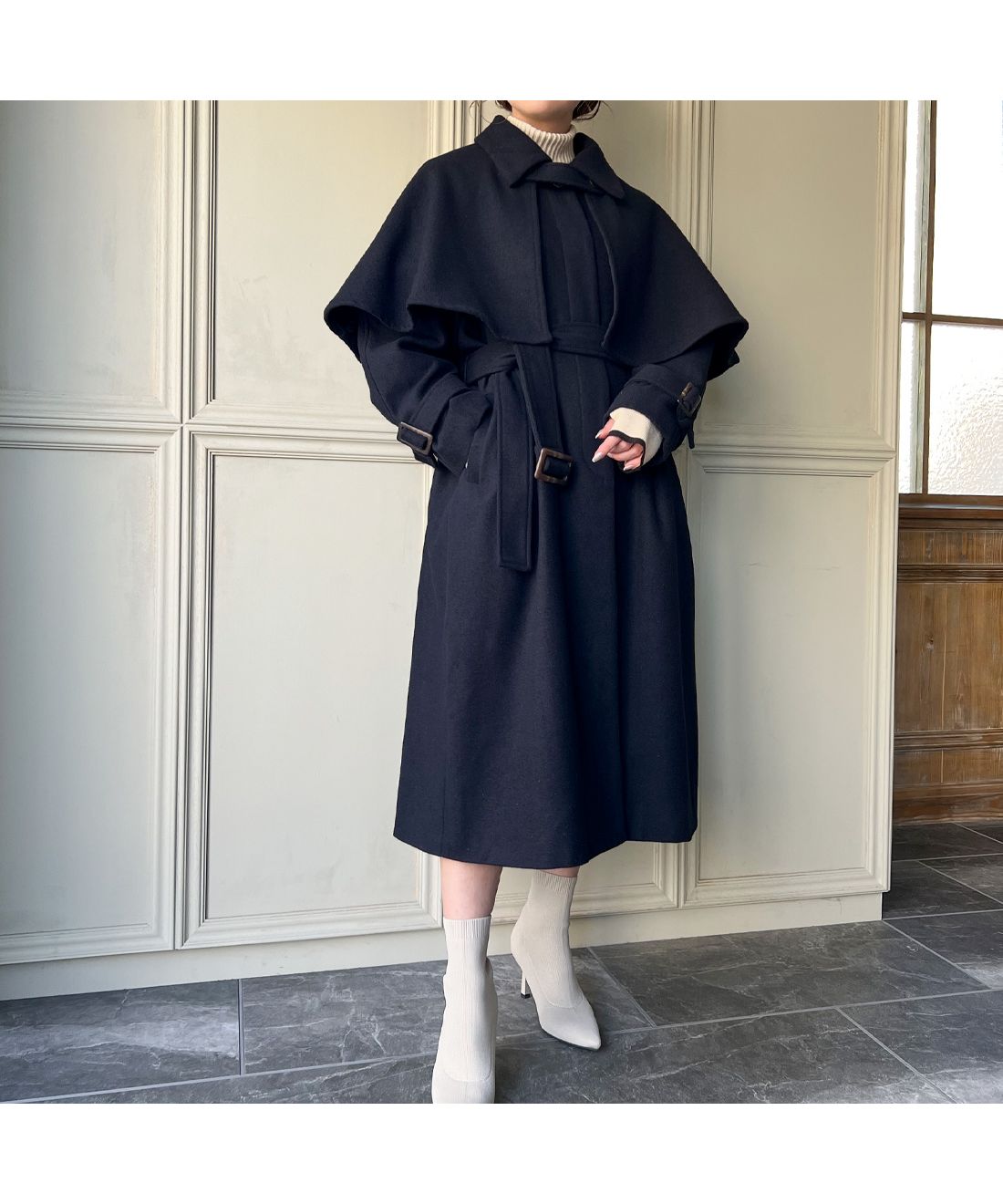 セール59%OFF】ジュノア JUNOAH 2wayステンカラーケープコート セール59%OFF】ジュノア JUNOAH 2wayステンカラーケープコート