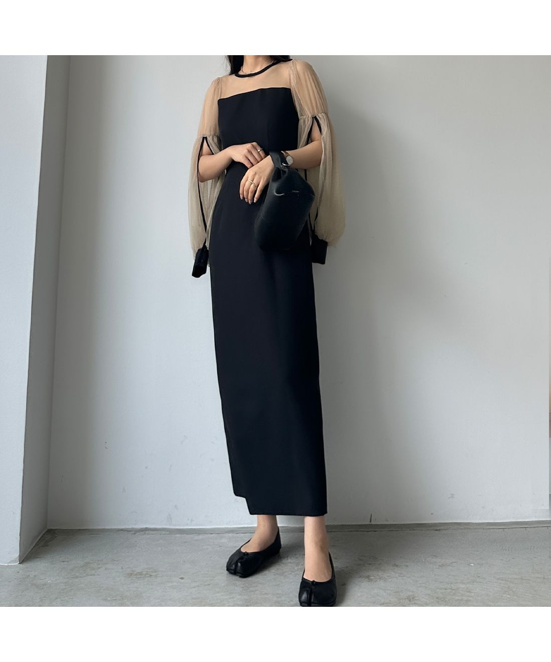 チュールボリューム袖ワンピース　louere お呼ばれドレス ルエレ Louere Louere チュールボリューム袖ワンピース