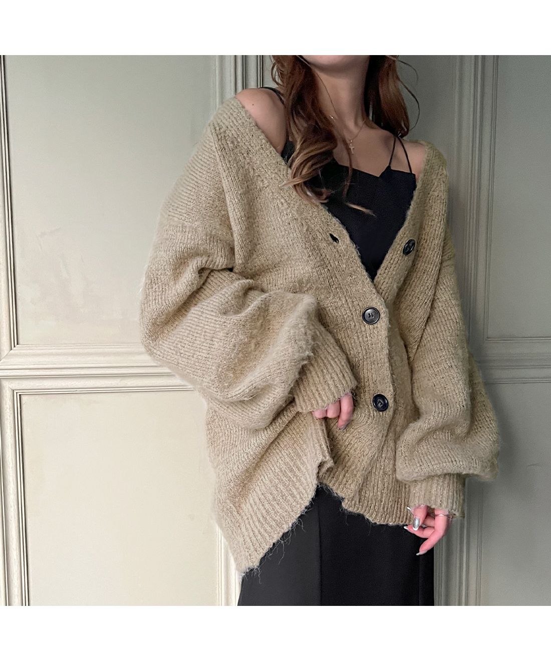 IENA 22AW✨美品✨ ロゴ総柄 ウール ニットカーディガン ベージュ improves｜総柄 クルーネック ニットカーディガン | Rakuten