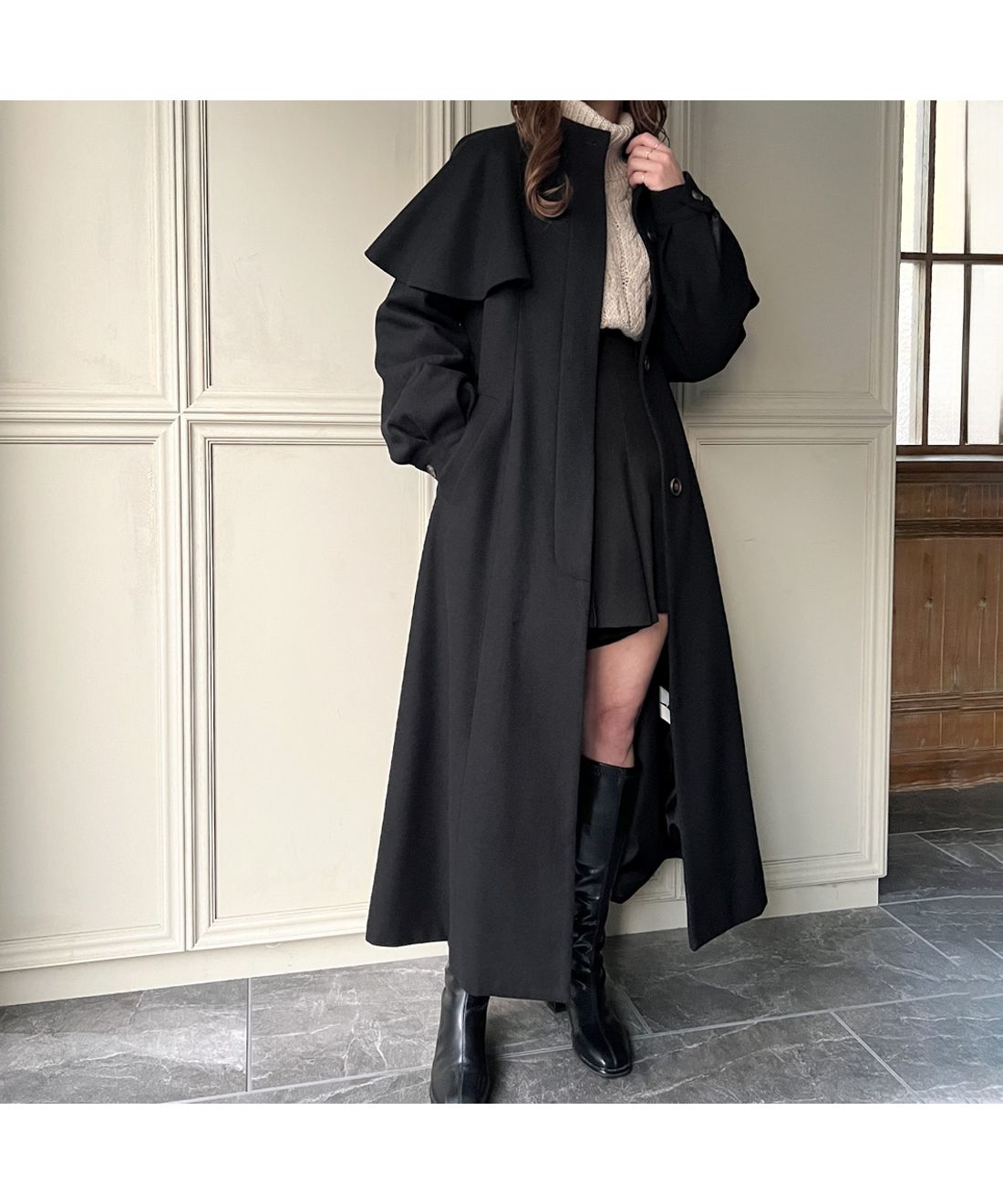 セール58%OFF】ジュノア JUNOAH 肩フリル比翼ロングコート セール58%OFF】ジュノア JUNOAH 肩フリル比翼ロングコート