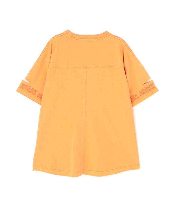 FADE WASH CUFFS OPEN EMBROIDERY T－SHIRT/フェイドウォッシュ
