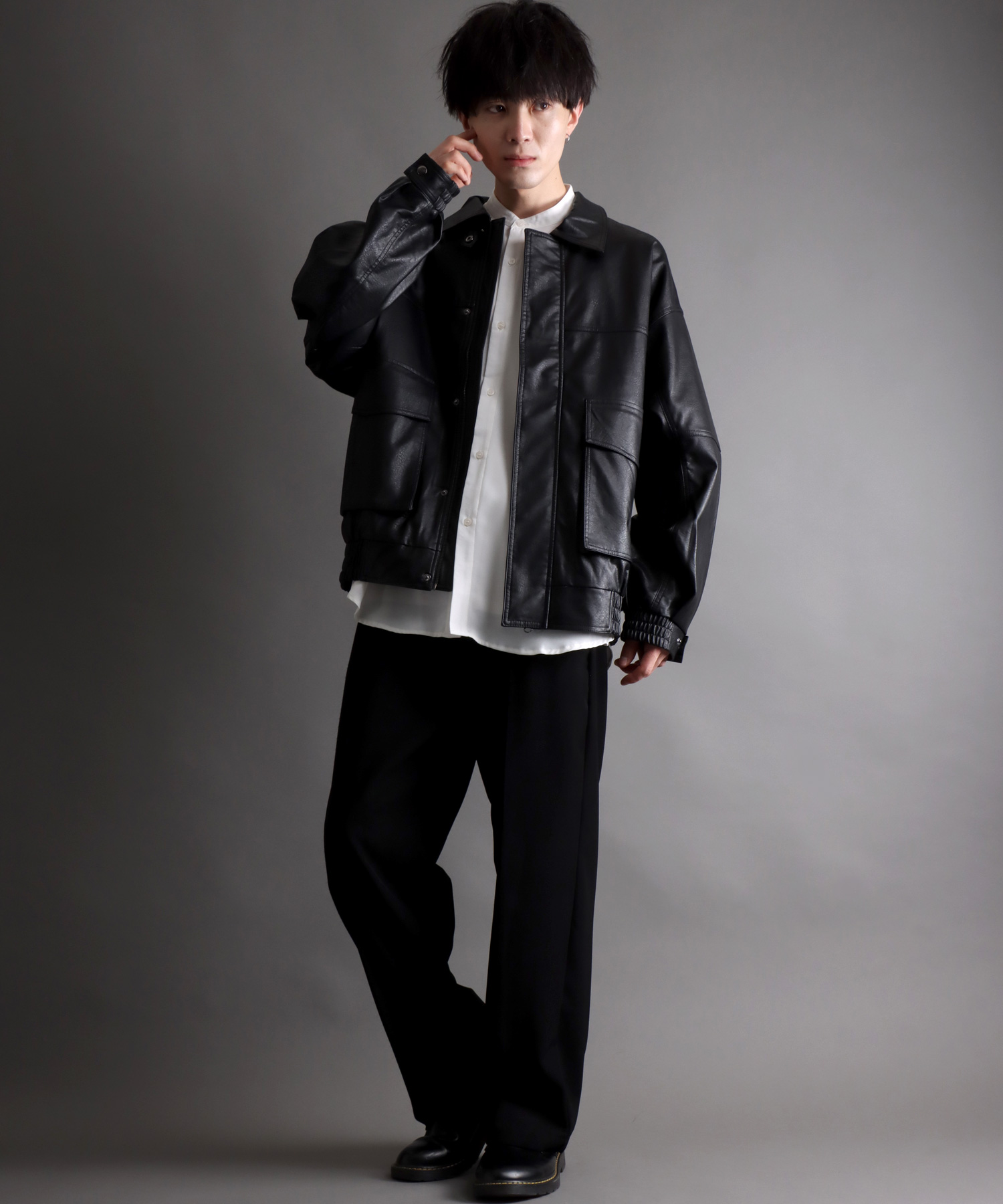 セール】【SITRY】synthetic leather Big jacket/フェイクレザー