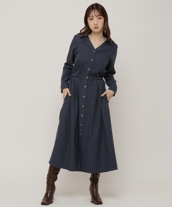 大人名品♡ラルフローレン♡ ベルト付きシンプルシャツワンピース 紺