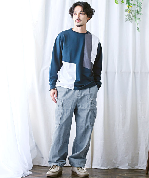 K＋WORKS ストレッチデニム カーゴパンツ 股下78cm