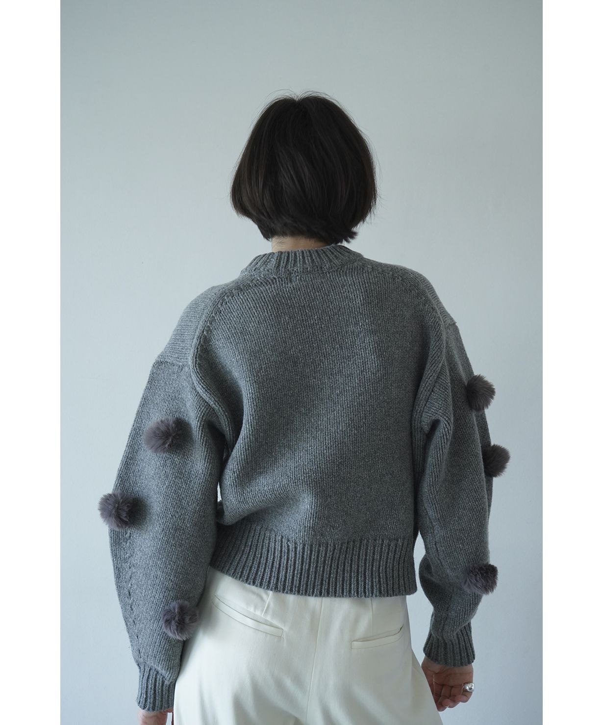 色ブラックFUR DOT KNIT TOPS