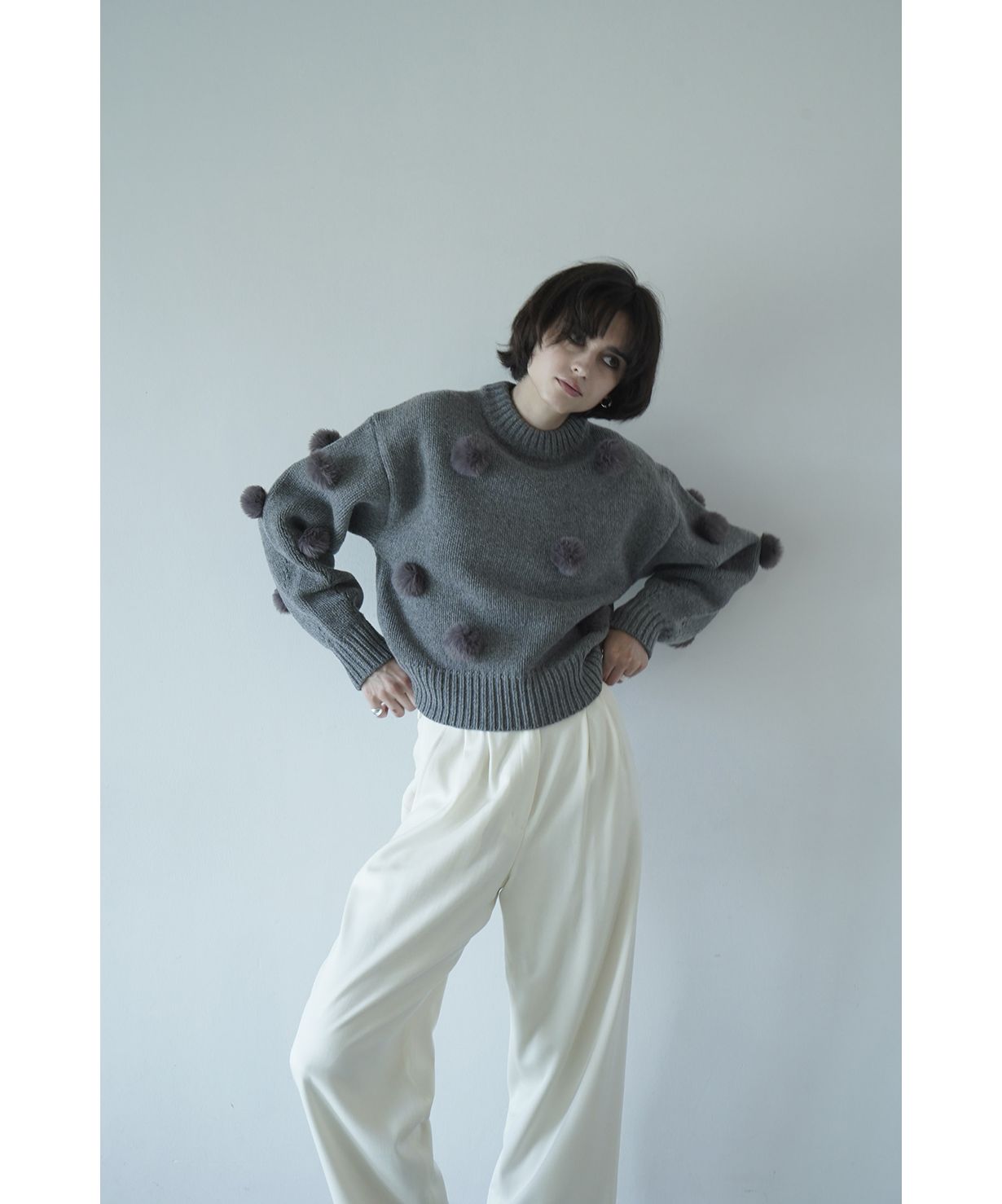 色ブラックFUR DOT KNIT TOPS