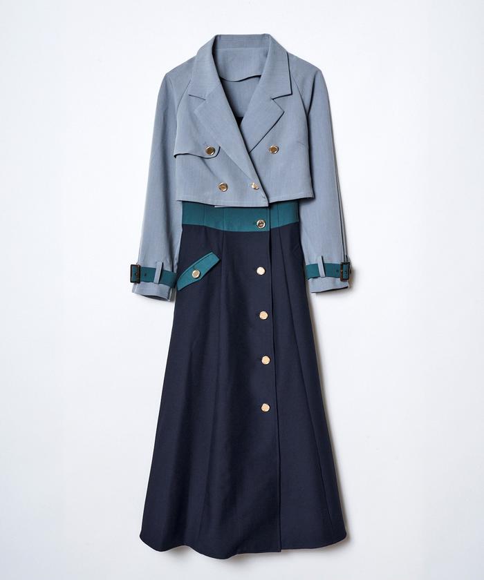 セール 50%OFF】バイカラージャケット&キャミワンピースセット セール 50%OFF】バイカラージャケット&キャミワンピースセット