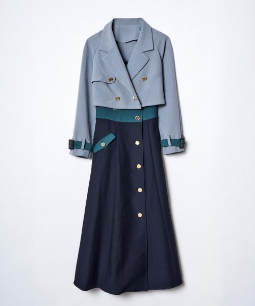 セール 50%OFF】バイカラージャケット＆キャミワンピースセット 