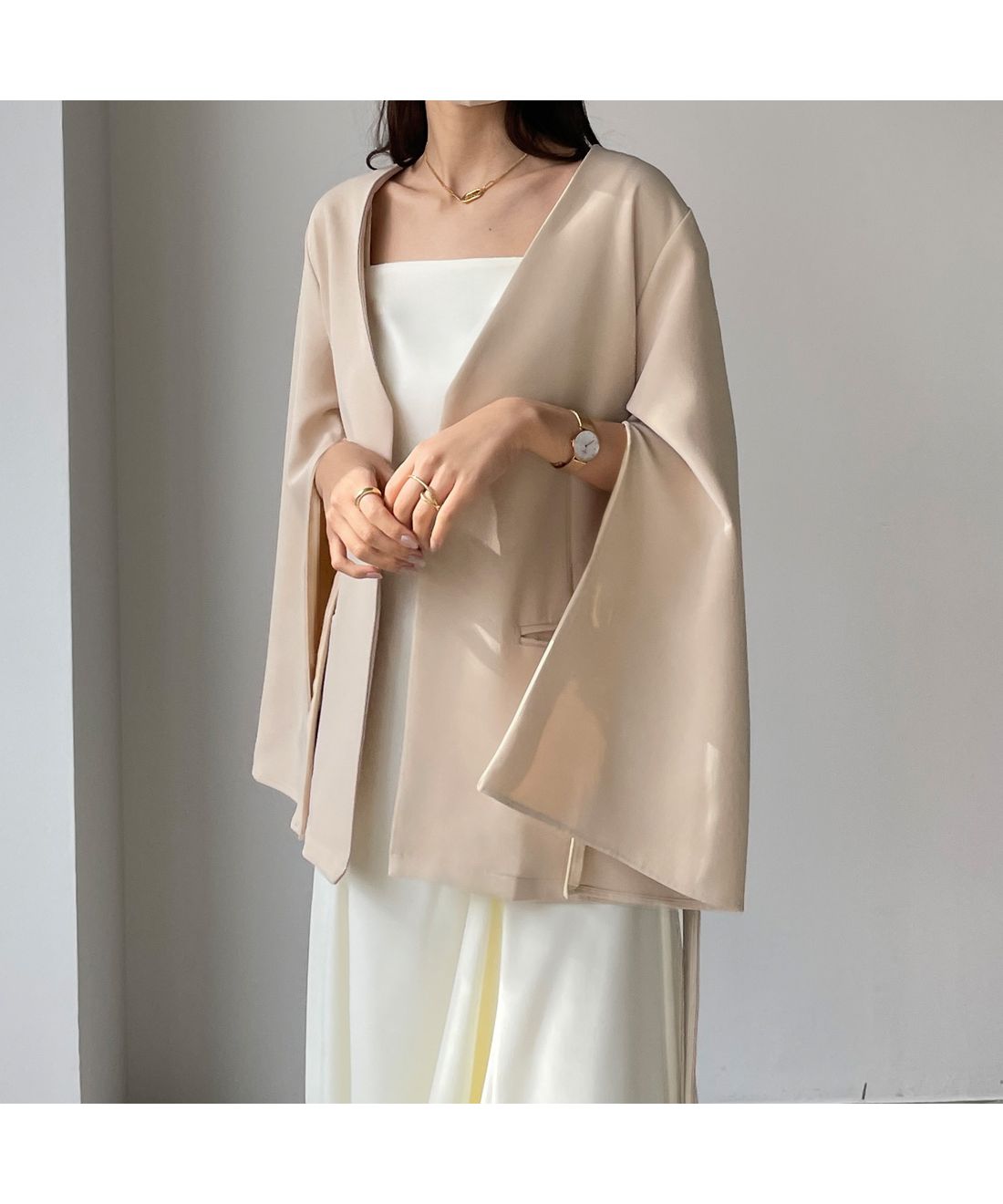 ルエレ Louere Louere 2wayスリットスリーブノーカラージャケット セール】2wayスリットスリーブノーカラージャケット（ノーカラー