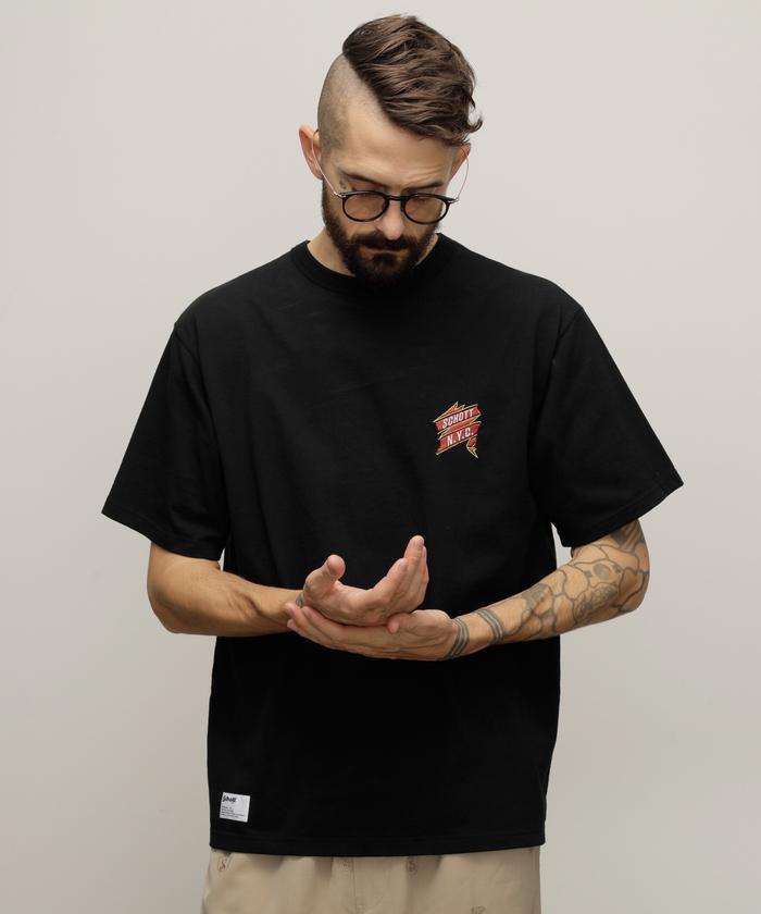 T-SHIRT ”EAGLE AND RIBBON EMB”／刺繍Tシャツ ”イーグル アンド リボ Schott｜T-SHIRT 