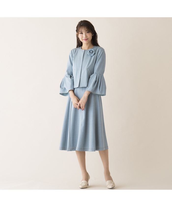 美品　ローズティアラ　リボンお花　モチーフ　Gジャン　ストレッチ　デニム　46 セットアップ対応】おとなデニムフラワーモチーフジャケット