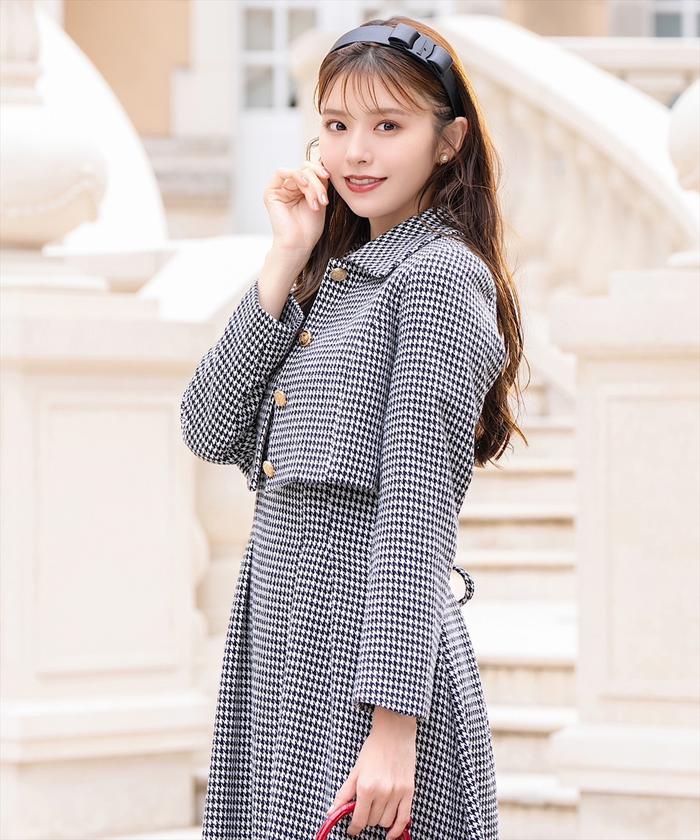 セール 50%OFF】千鳥ショートジャケット×ワンピースセットアップ セール 50%OFF】千鳥ショートジャケット×ワンピースセットアップ