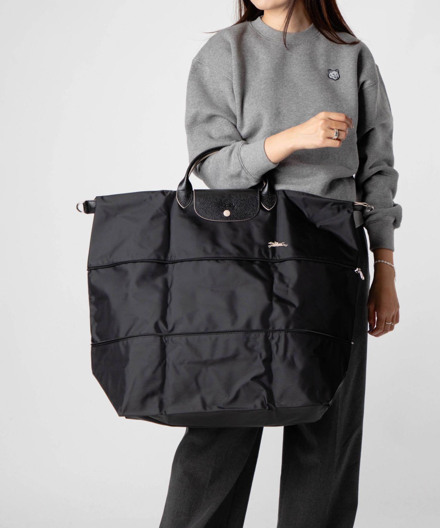 LONGCHAMP 拡張可能 ロンシャン トラベルバッグ ブラック 黒
