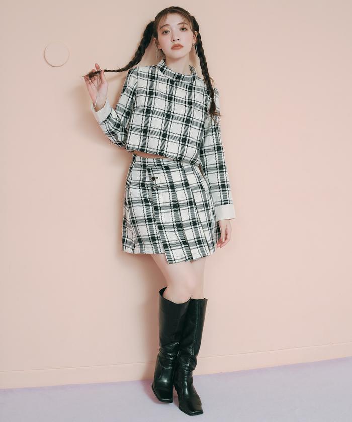 セール 50%OFF】チェックハイネックコンパクトブラウス