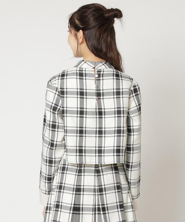 セール 50%OFF】チェックハイネックコンパクトブラウス