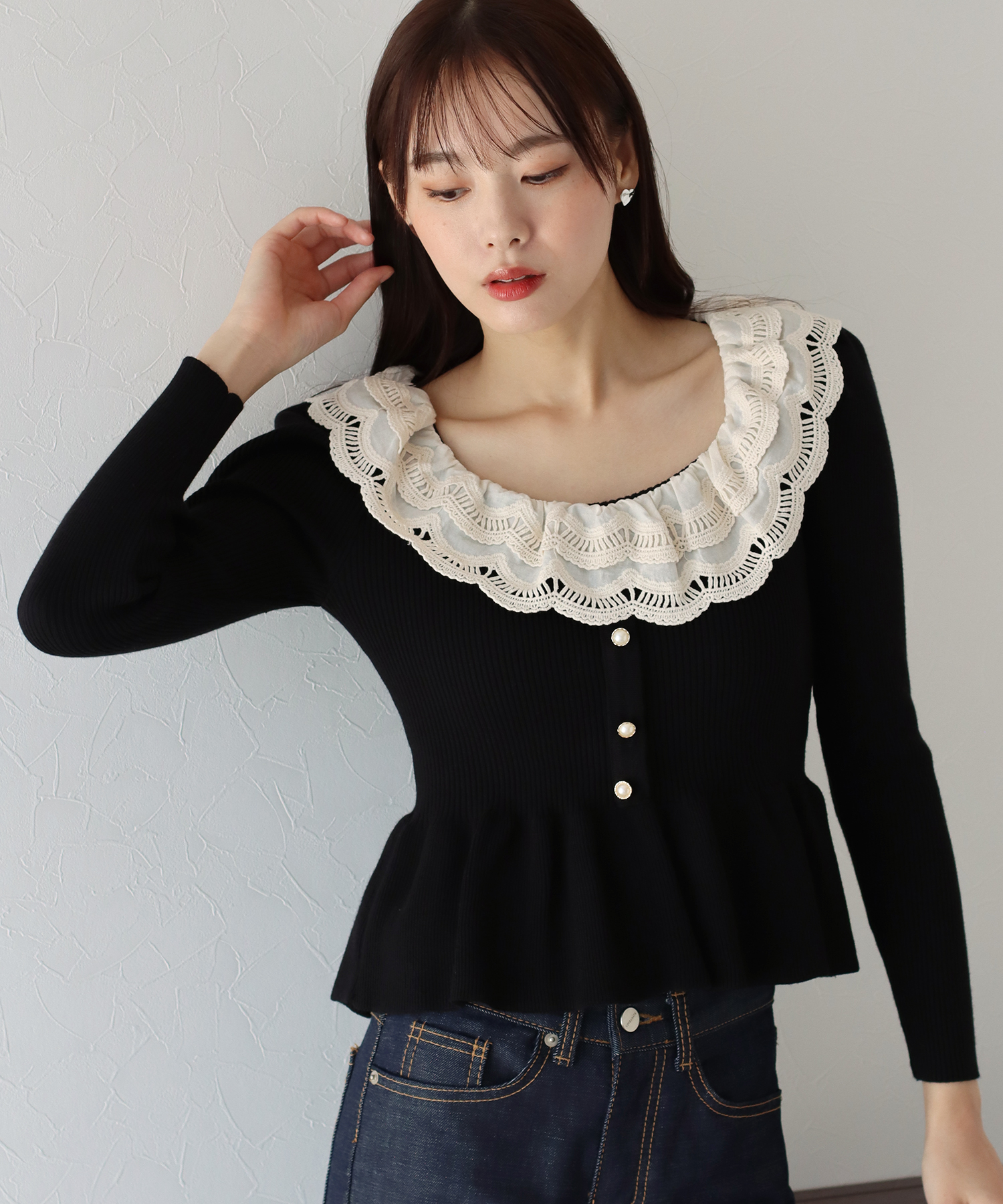 【PHILOSOPHY】NYLON KNIT lace フリル襟•袖 カットソー PHILOSOPHY】NYLON KNIT lace フリル襟•袖 カットソー レディース