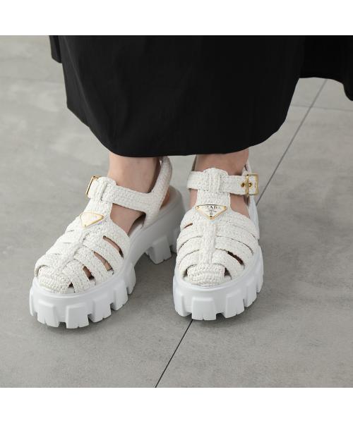 注目のブランド 1X138N モノリス ケージサンダル PRADA 055 クロシェ 70N 靴