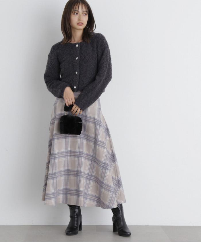 【美品】プロポーションボディドレッシング　チェック柄ウール100％フレアスカート PROPORTION BODY DRESSING（プロポーションボディドレッシング