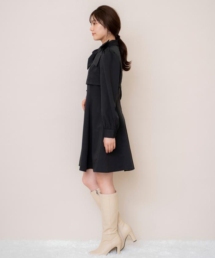 セール 50%OFF】レイヤード風リボンネックミニワンピース