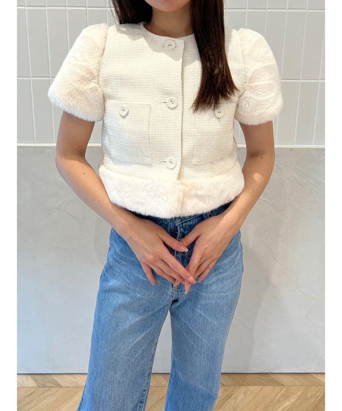 ファードッキングツイードミニジャケット(F WHITE): TOPS