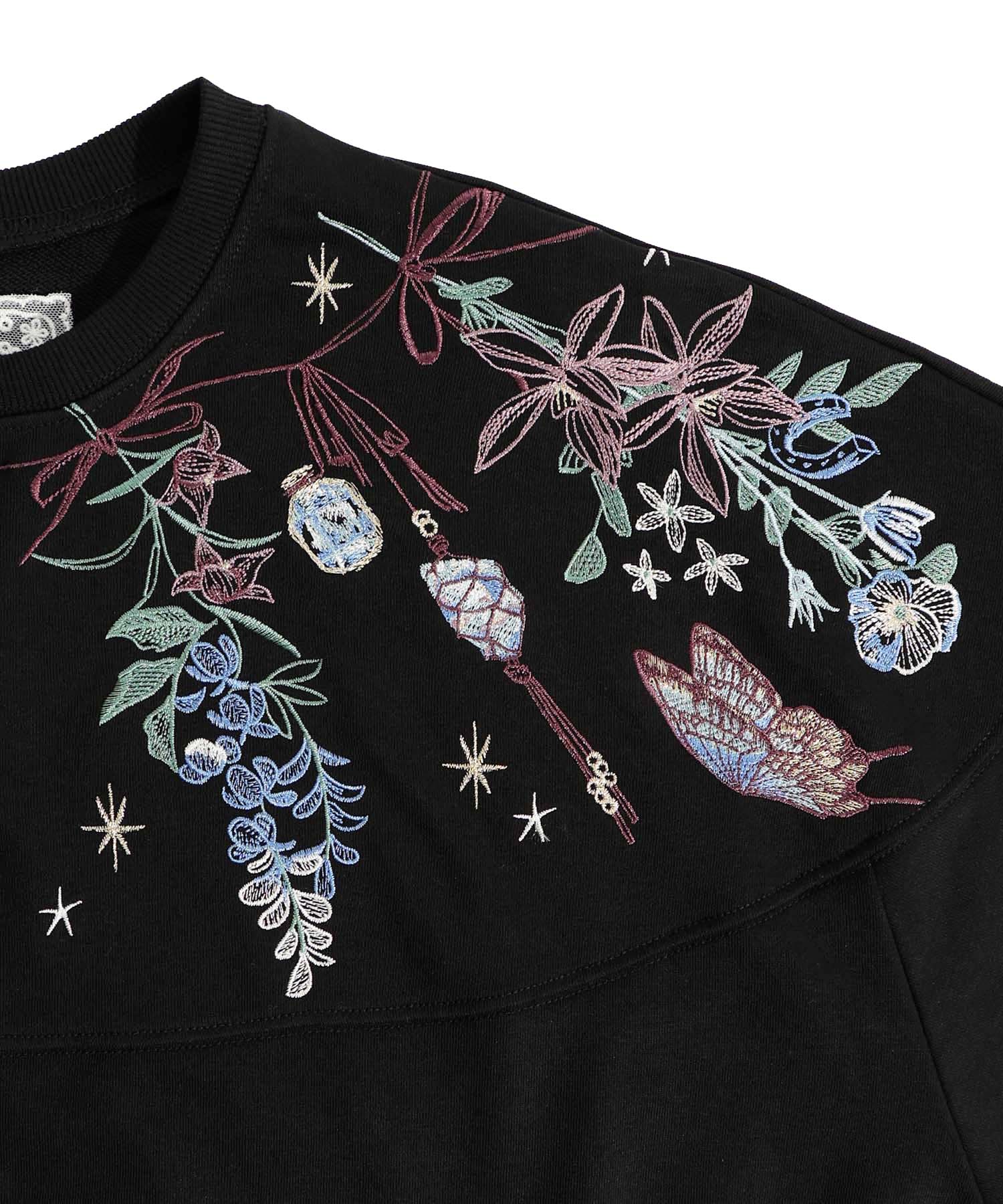 E9429-57◾️ワコウ コットンシルク　花刺繍ノーカラージャケット セール】花柄ブーケガーランド刺繍プルオーバー(505762742
