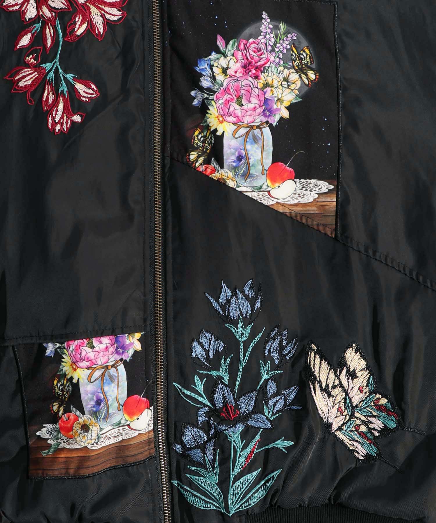 セール】スカラー ScoLar 花蝶刺繍 中綿入りブルゾン(505762744 セール】スカラー ScoLar 花蝶刺繍 中綿入りブルゾン(505762744