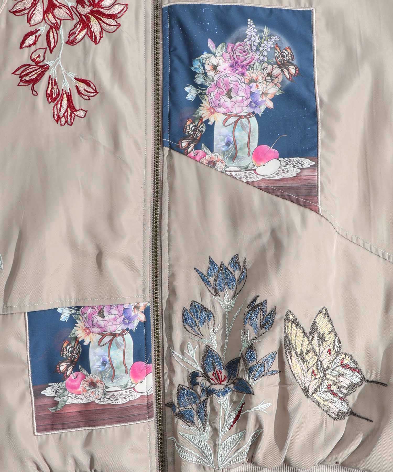 セール】スカラー ScoLar 花蝶刺繍 中綿入りブルゾン(505762744 セール】スカラー ScoLar 花蝶刺繍 中綿入りブルゾン(505762744