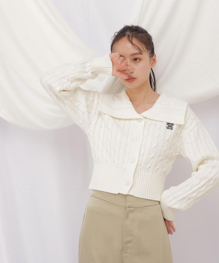セール 30%OFF】コットンブレンドケーブルニット ボタン
