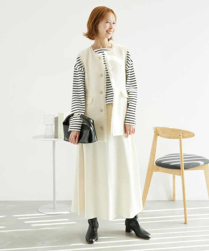ROPE' PICNIC リボンテープツイードパールボタンジレ ベスト セール40%OFF】リボンテープツイードパールボタンジレ ベスト