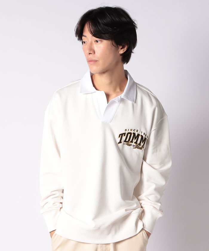 トミージーンズ  JEANS リラックスラグジュアリーバーシティラガーシャツ （ホワイト） トミージーンズ TOMMY JEANS リラックスラグジュアリーバー