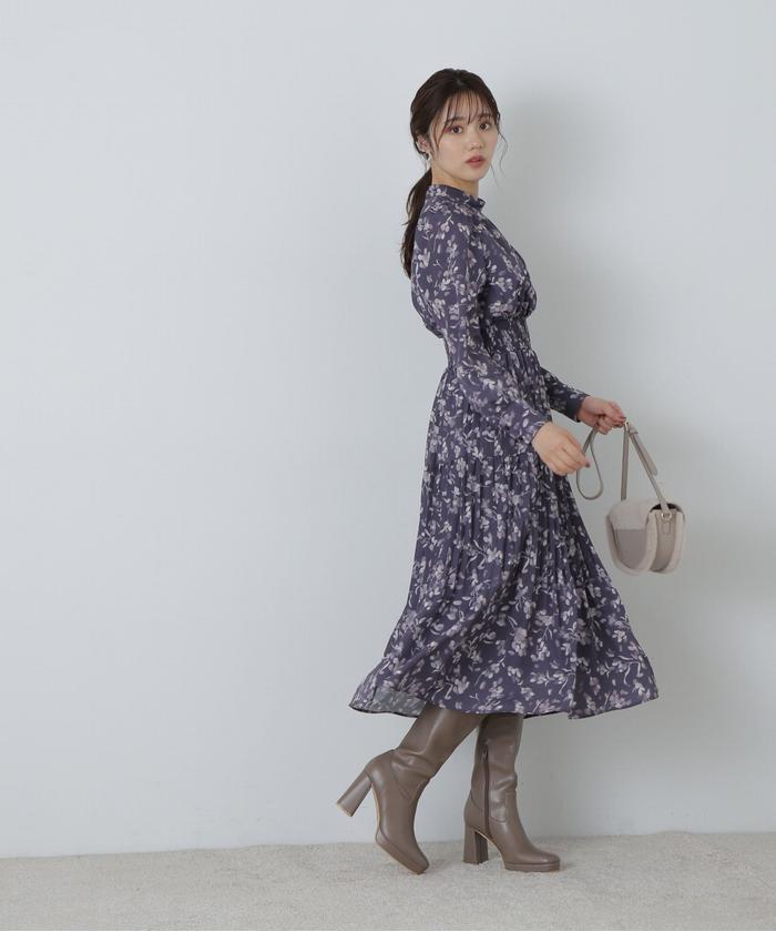 【極美品】AGGIE インポートプリーツワンピース625 QUEENS COURT｜ドットフリルボウタイワンピース≪洗濯機で洗える
