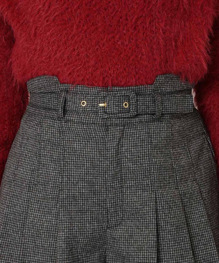 ORR グレー プリーツショートパンツ グレー ウールテーラードショートパンツ、フロントクリース入り