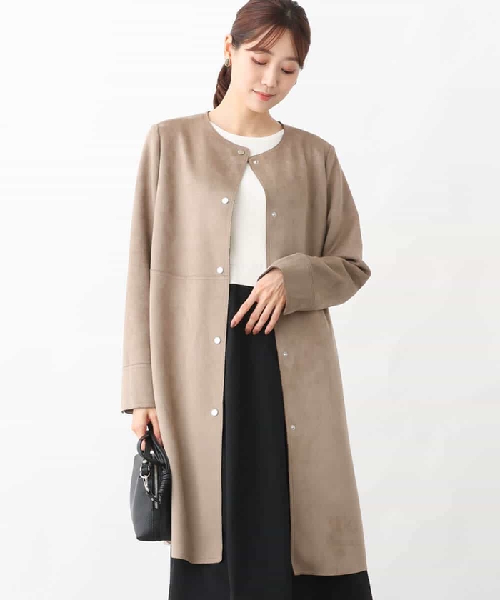 セール10%OFF】フェイクスウェードノーカラーコート/洗える(505791365
