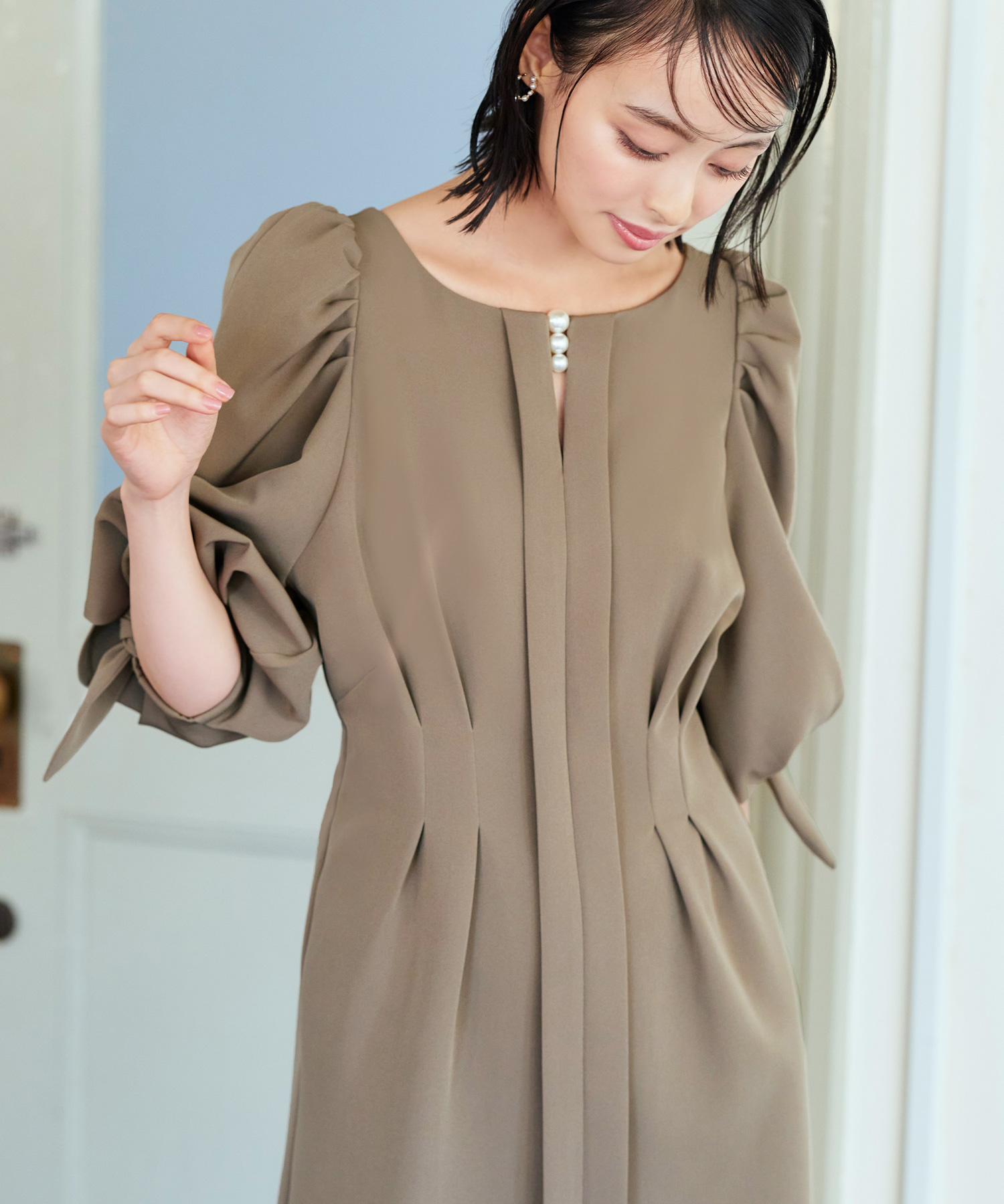ボリュームスリーブセンタータックペンシルドレス セール5%OFF】ルイルエブティック RUIRUE BOUTIQUE ボリューム