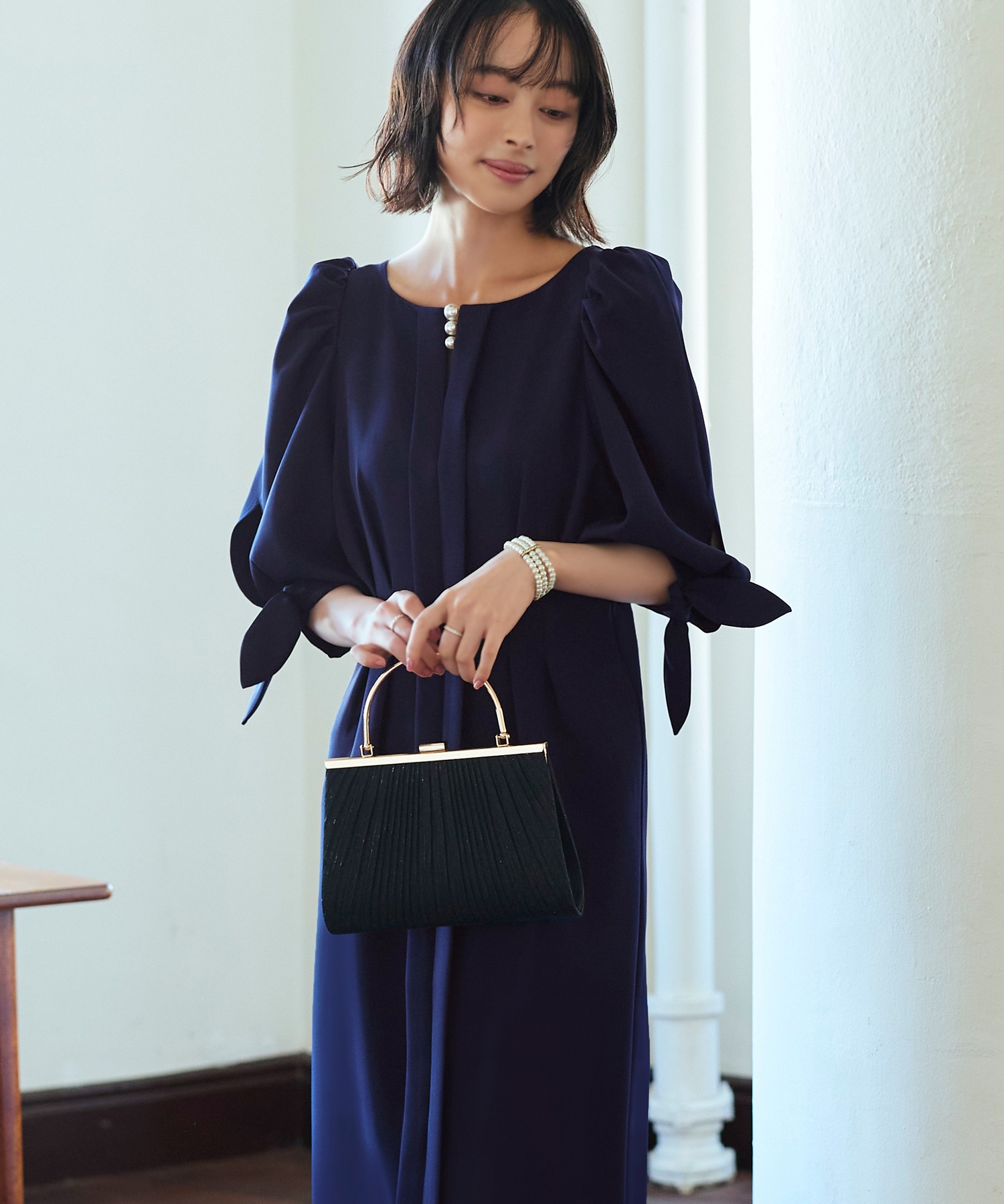 ボリュームスリーブセンタータックペンシルドレス セール5%OFF】ルイルエブティック RUIRUE BOUTIQUE ボリューム