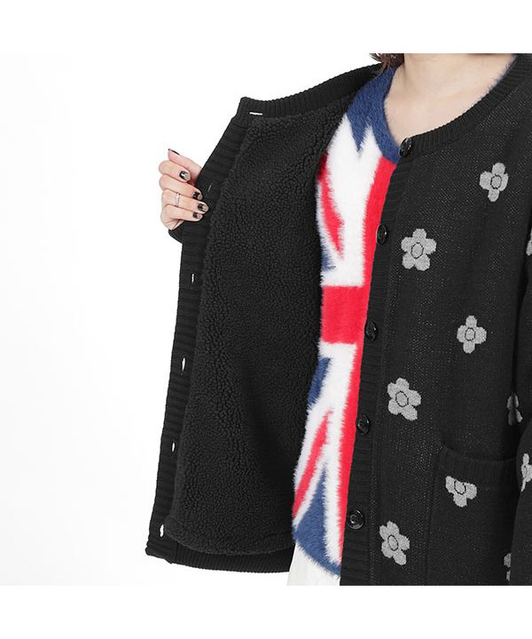 マリークワント MARY QUANT 4ペタルデイジー裏ボア カーディガン