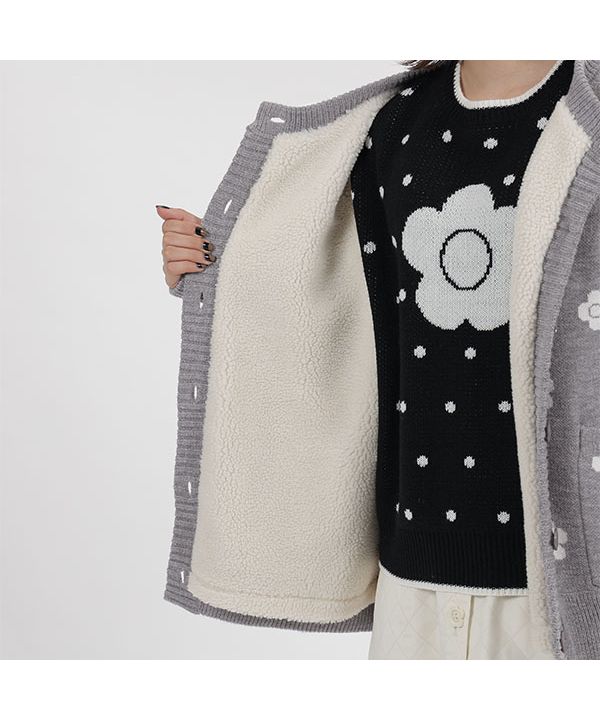 マリークワント MARY QUANT 4ペタルデイジー裏ボア カーディガン